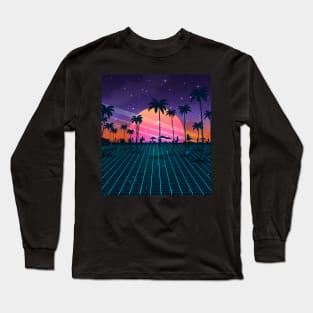 Beach Sunset Synthwave Long Sleeve T-Shirt